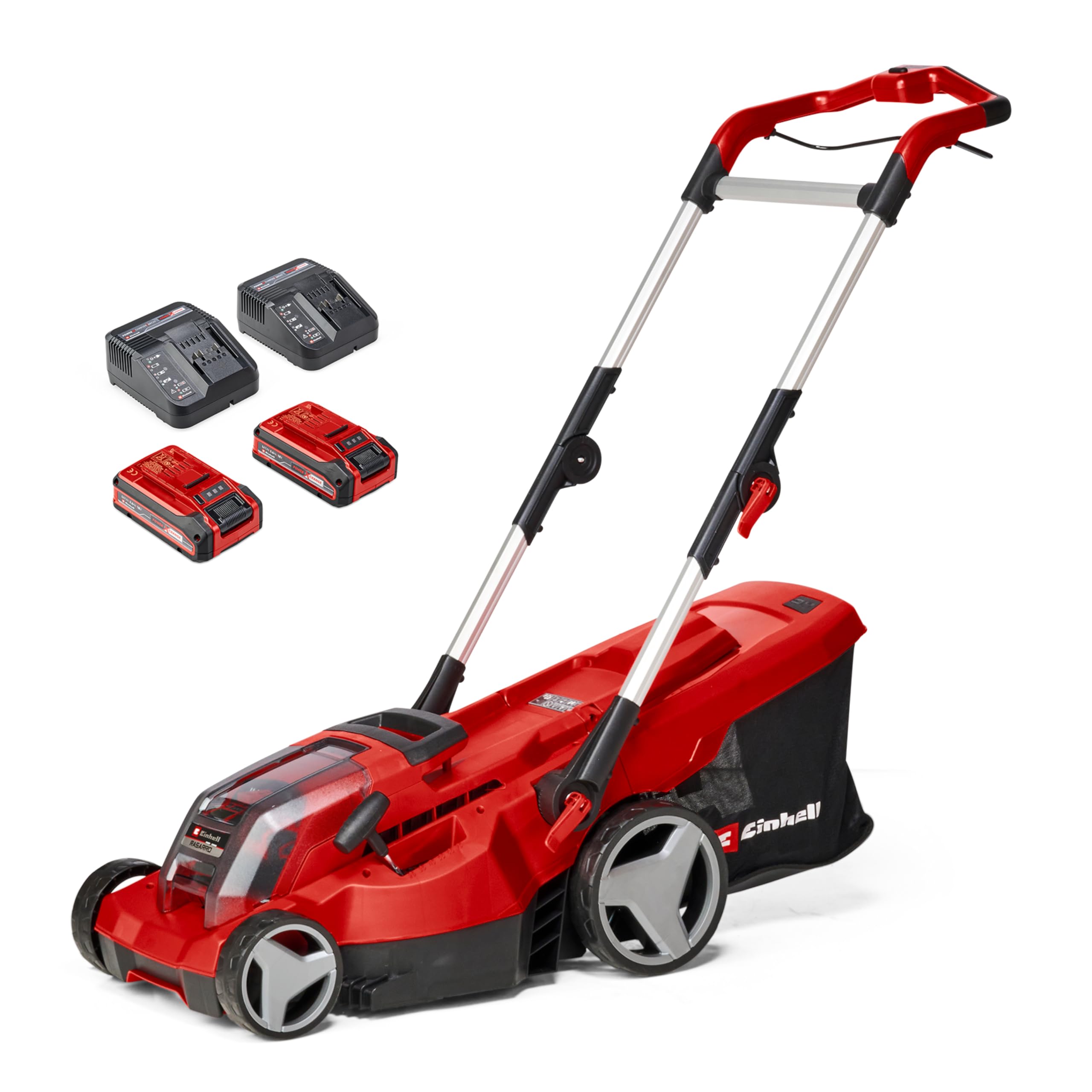 Einhell Akku-Rasenmäher RASARRO 36/42 Kit Power X-Change (36V, 42 cm Schnittbreite, bis 725 m², Brushless, 50L Fangkorb, Mulchfunktion, inkl. 2x 5,2Ah + 1x Twincharger)