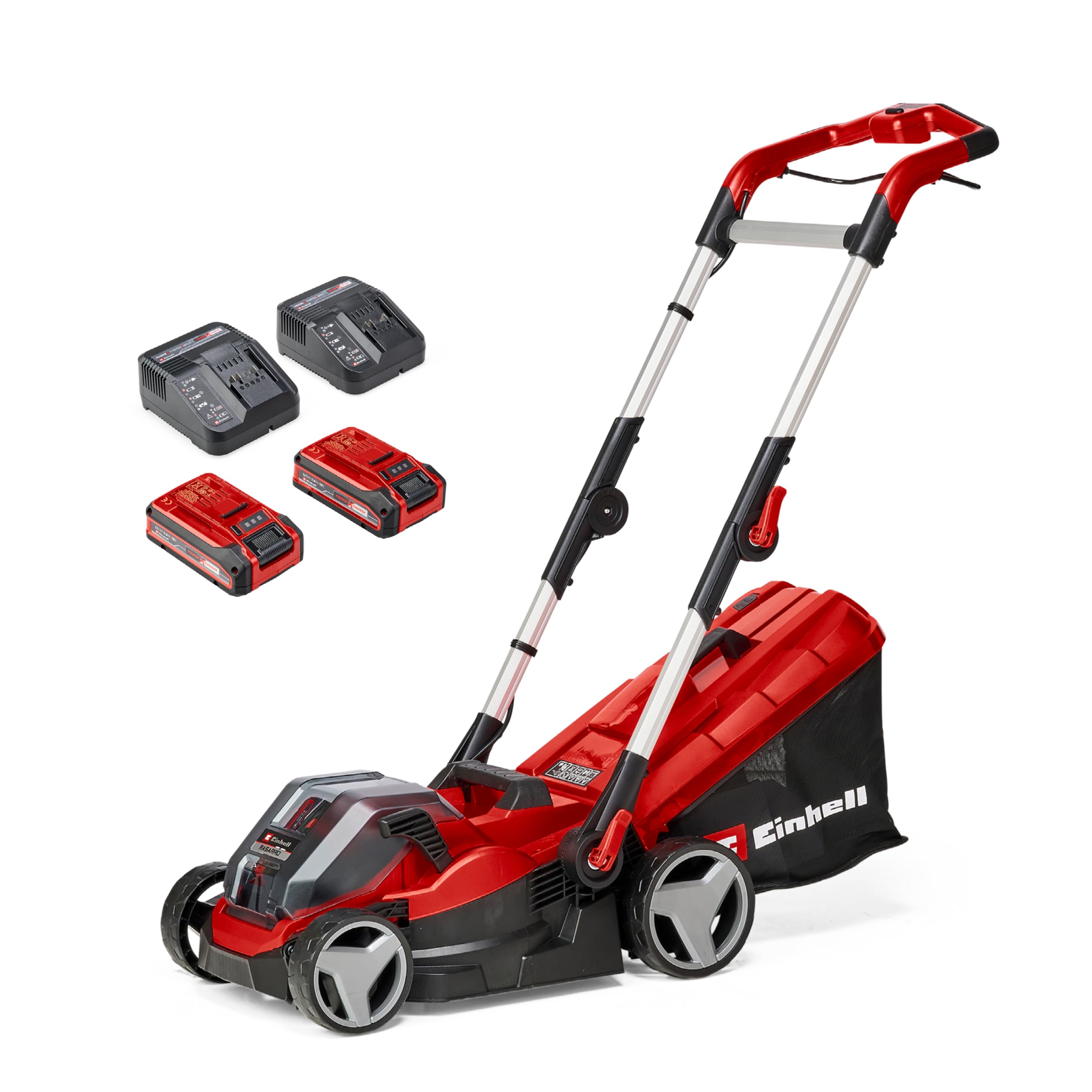 Einhell Akku-Rasenmäher RASARRO 36/42 Kit Power X-Change (36V, 42 cm Schnittbreite, bis 725 m², Brushless, 50L Fangkorb, Mulchfunktion, inkl. 2x 5,2Ah + 1x Twincharger)