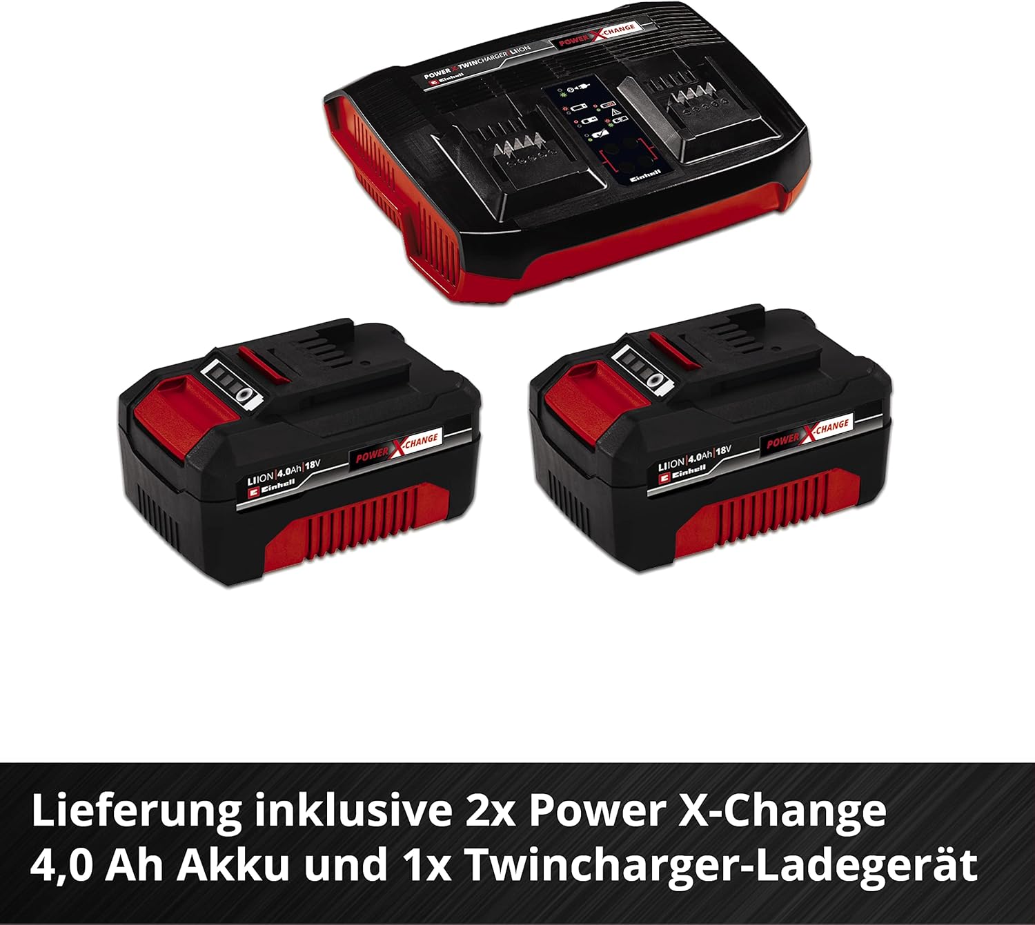Einhell Akku-Rasenmäher RASARRO 36/38 Kit Power X-Change (36 V, 38 cm Schnittbreite, 450 m², Brushless, Mulchfunktion, 45L Fangkorb, inkl. 2x 4,0 Ah Akkus + Twincharger)