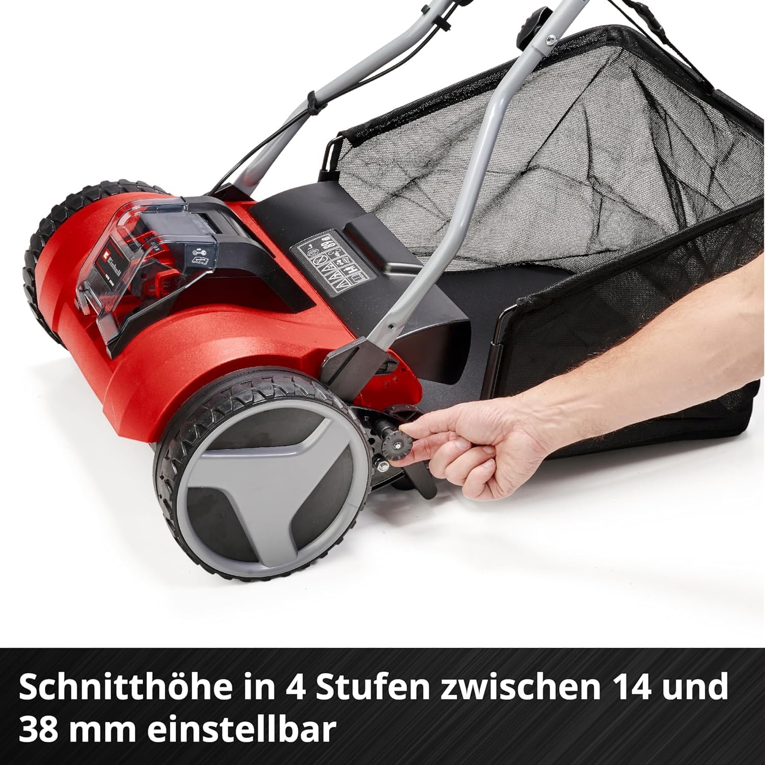 Einhell Akku-Rasenmäher GE-HM 18/38 Li - Solo Power X-Change (Li-ion, 18V, kugelgelagerte Mähspindel mit 5 präzisionsgeschliffenen Stahlmessern, ohne Akku und Ladegerät)