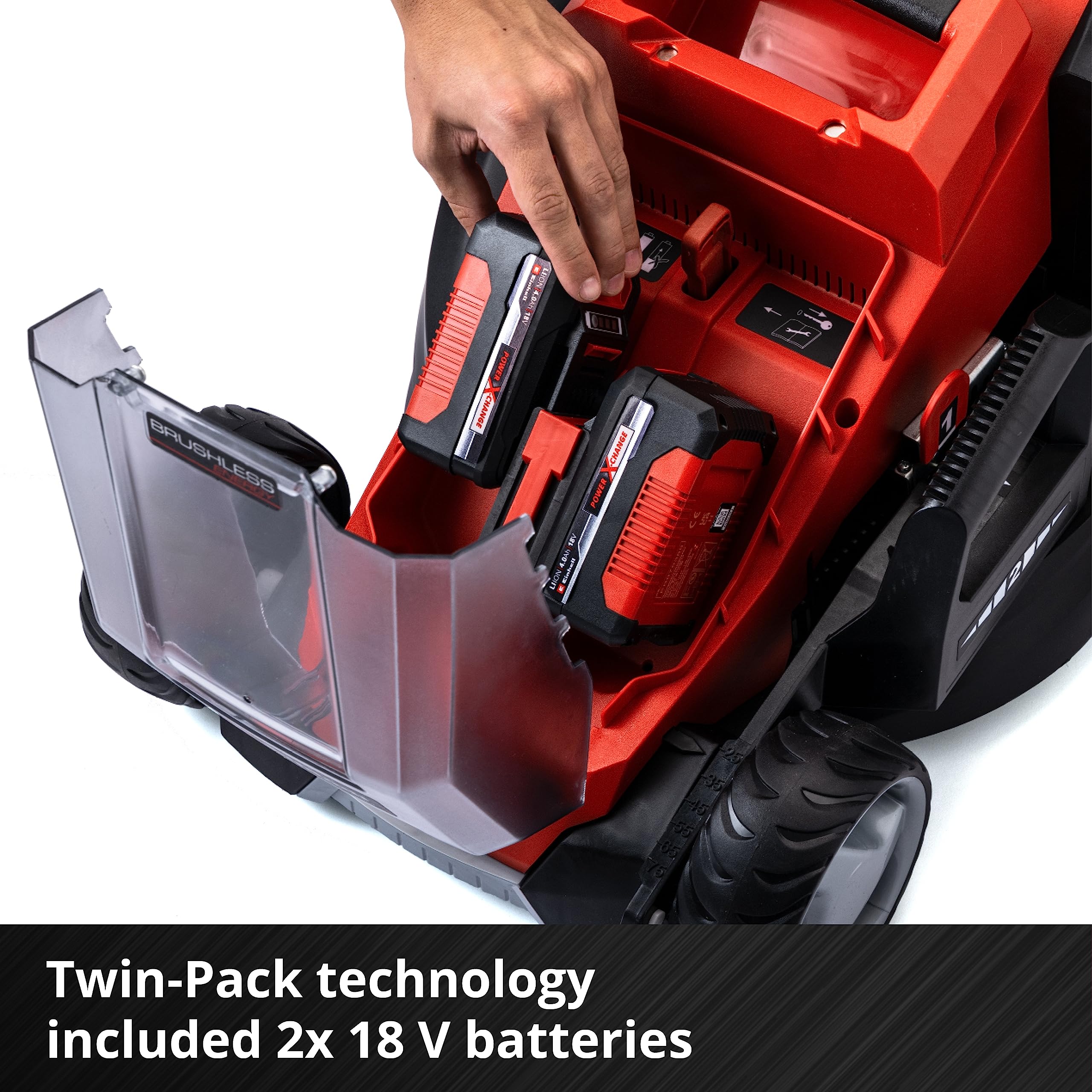 Einhell Akku-Rasenmäher GE-CM 36/36 Li Kit, 36 V, 36 cm Schnittbreite, Brushless, 40 L Fangkorb, 2x Akku + 2x Ladegerät